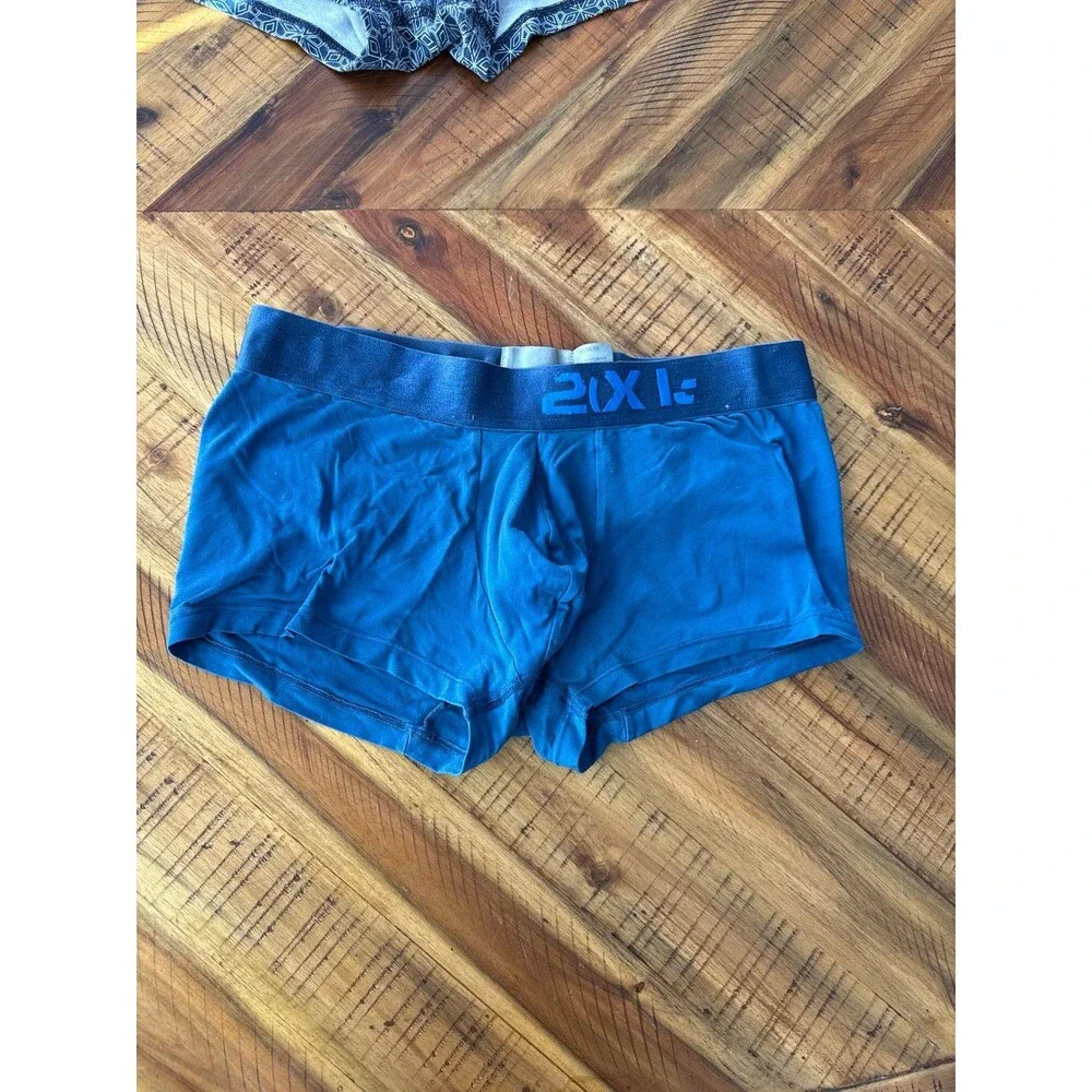 HOM & 2(X)IST Men’s Medium Trunks Briefs 2-Pack Navy Blue Geometric Designer Und